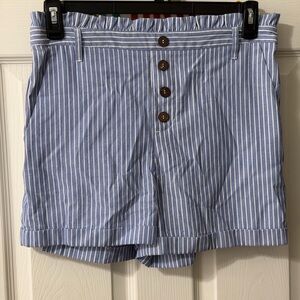 Staccato Blue & White Striped Paperbag Waist Shorts with Button Front